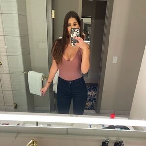 Topshop mauve ribbed bodysuit